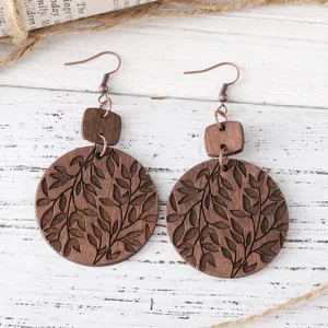 Pendientes colgantes de madera bohemios con ganchos de cobre para mujer joyas de moda