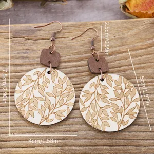 Pendientes colgantes de madera bohemios con ganchos retro, joyería geométrica de moda actual.