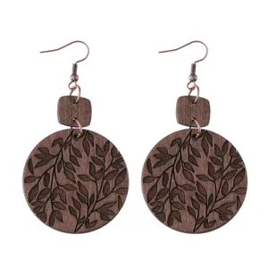 Pendientes colgantes de madera con diseño de hoja estilo bohemio joyas de moda mujer