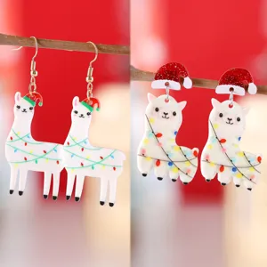 Pendientes Colgantes de Alpaca de Acrílico de Navidad Gorro de Navidad Luces de Colores Pendientes de Alpaca Joyería de Fiesta para Mujer