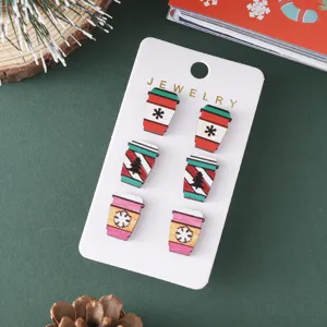 Set de boucles d'oreilles tasse de café en bois flocon de neige de Noël pour femmes