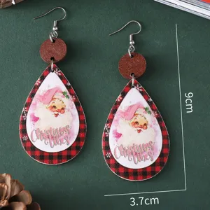 Navidad Papa Noel Gota Madera Cuero Pendientes Vintage Cuadros Colgantes Mujer