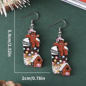 Boucles d'oreilles en bois tasse de café bonhomme de pain d'épices de Noël, pendentifs.