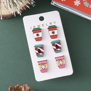 Set de boucles d'oreilles en bois tasse de café de Noël, bijoux de fête pour femmes et filles.