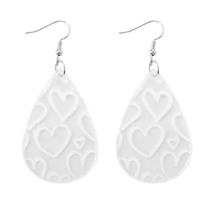 White acrylic teardrop dangle earrings with cute heart pattern lightweight fashion jewelry gift