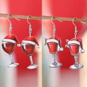 Weihnachten Weinglas Mit Weihnachtsmütze Ohrhänger Acryl Festlich Neujahr Party Ohrringe Individueller Schmuck Für Damen Feiertagsgeschenk