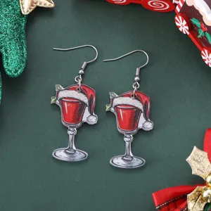 Weihnachten roter Weinglas Weihnachtshut Acryl Ohrringe fur Feiertag Party Geschenk