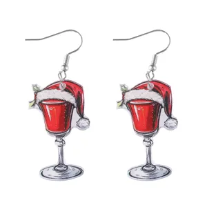 Weihnachten Weinglas Weihnachtsmütze Acryl Ohrringe festliche Party Schmuck Accessoire