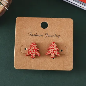 Pendientes de tuerca árbol de navidad de madera estampado leopardo rojo oro joya.