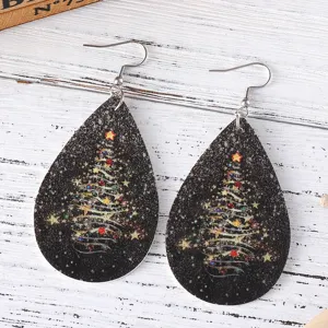 Weihnachtsbaum Tropfen Ohrringe PU Leder Weihnachtsschmuck festliche Accessoires Geschenke Damen