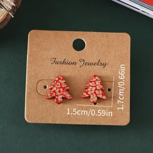 Pendientes de tuerca de pino navideño de madera con estampado de leopardo, joyería festiva.