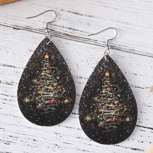 Weihnachtsbaum Tropfen Ohrringe PU Leder Weihnachtsohrringe Baum Ohrschmuck Festlich