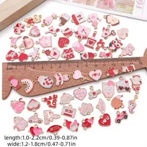 Pink Valentine enamel charms set, DIY alloy heart bear pendants for jewelry making gifts.