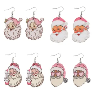 Weihnachten hölzerne Weihnachtsmann Ohrringe Set, niedliche Vintage Urlaub Schmuck.