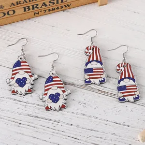 Hölzerne patriotische Zwerg Ohrringe, US Flagge Sterne Baumler, doppelseitiger Schmuck.