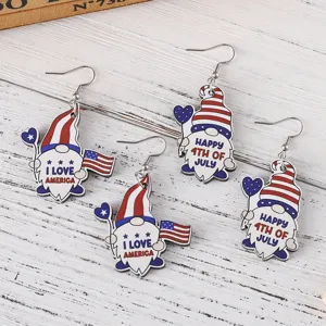 Unabhängigkeitstag patriotische Wichtel Holz Ohrringe Damen Festliche Party Schmuck Geschenke