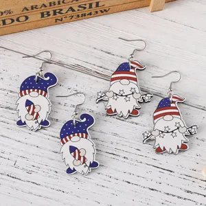 Unabhängigkeitstag US-Flagge Zwerg Holzohrringe, doppelseitig bedruckte festliche hängende Ohrringe.
