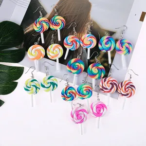 Colorful polymer clay lollipop dangle earrings for women fashion candy drop earrings wholesale.