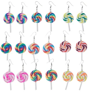 Colorful Lollipop Stud Earrings Cute Polymer Clay Candy Swirl Dangle Earrings For Women Handmade Sweet Jewelry Gift