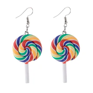 Colorful polymer clay lollipop hook earrings sweet candy style cute fashion jewelry for women