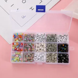 Set χάντρες με ακρυλικά γράμματα DIY με κουτί, ψηφία αλφαβήτου για παιδικές χειροτεχνίες.