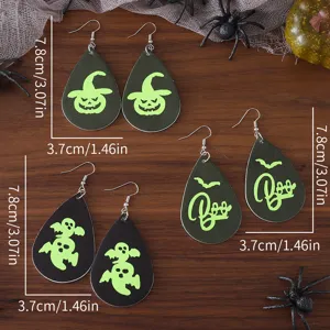 Halloween gótico fluorescente verde calabaza pendientes colgantes de cuero PU.