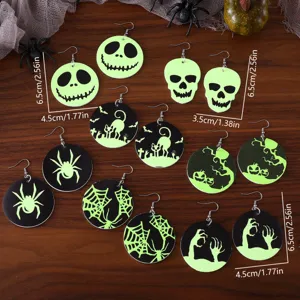 Pendientes góticos luminosos de Halloween, calavera calabaza PU de doble cara joyería.