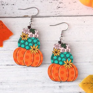 Pendientes colgantes calabaza flor madera otoño Acción, lunares cuadros doble cara.