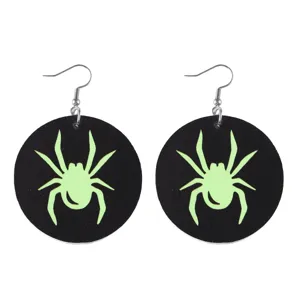 Halloween Gótico Fluorescente Araña Pendientes Redondo PU Doble Cara Joyería Mujer