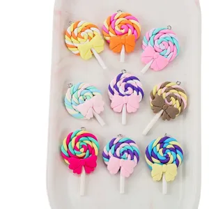 Colorful polymer clay lollipop charms pendants set for DIY handmade necklace earrings jewelry.