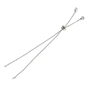 Detail view of silver adjustable box chain bracelet finding with slider bead for DIY jewelry making