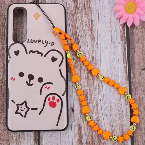 Conjunto de cordón de teléfono de estrella sonriente de resina colorida funda de oso