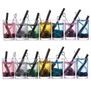 Mini dijes de taza de té boba de resina coloridos colgantes de bebidas para joyería DIY