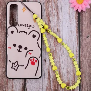 Cordón de teléfono colorido de resina estrella emoji con lindo estuche de teléfono de oso de dibujos.