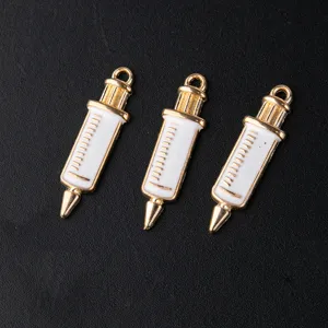 Gold syringe charms enamel pendants DIY jewelry making accessories for necklace bracelet earrings