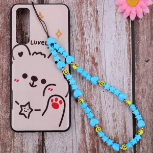 Correa de telefono con estrella smiley de resina colorida y funda bonita para mujeres.