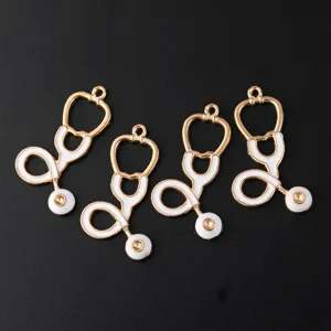 Gold and white stethoscope charms enamel alloy pendants for DIY jewelry making necklaces