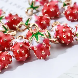 Fraise Huile de Goutte Alliage Breloques Pour La Fabrication de Bijoux Bord Doré Pendentifs de Fruits Pour Bracelet Collier Boucles D'oreilles DIY Accessoires Faits Main