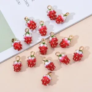 DIY pendentifs fraise émail doré en alliage pour bracelets colliers boucles d'oreilles