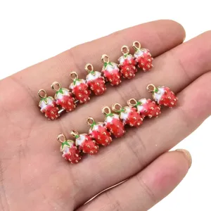 Pendentifs fraise en alliage émaillé doré DIY fabrication de bijoux bracelet boucles