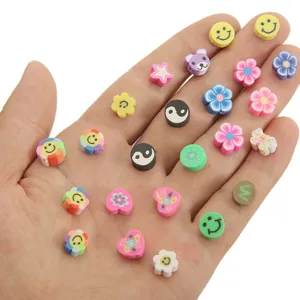 Cute polymer clay beads mix smiley flower charms for DIY jewelry making and accessories