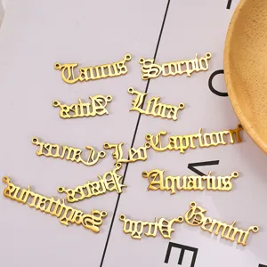 Colgantes de letras de 12 signos del zodiaco de acero inoxidable oro estilo gótico DIY