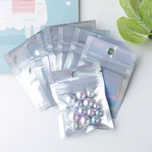 Colorful holographic ziplock bags transparent aluminum foil packaging for jewelry accessories