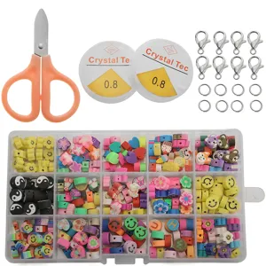 DIY Polymer Clay Bead Kit Colorful Fruit Animal Flower Spacer Beads With Scissors Crystal Thread Jewelry Making Accessories Set