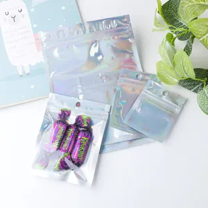 100 Pcs Holographic Laser Ziplock Bags Resealable Aluminum Foil Packaging Bags Translucent Pouches For Jewelry Accessories