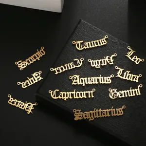 Colgantes zodiacales de acero dorado dijes collar DIY, joyería de astrología estilo gótico.