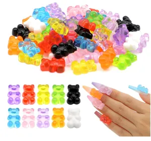 Ciondoli unghie orsetto in resina colorata cabochon piatti per accessori di gioielli fai da te.
