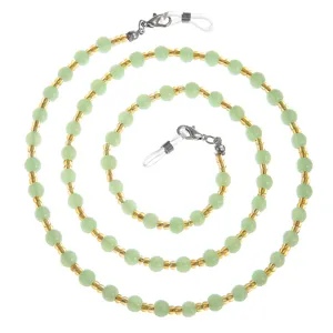 Cadena gafas cuentas mujeres cuentas redondas verdes correa soporte elegante de moda.