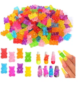 Ciondoli per nail art con orsetto gommoso in resina colorata retro piatto fai da te