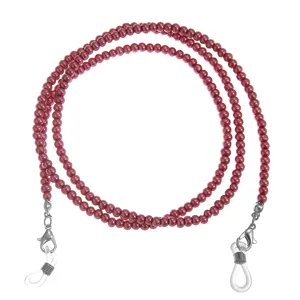 Detalle de cadena de gafas de cuentas de vidrio burdeos, elegante cordón para mascarilla.
